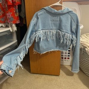 Cropped fringe jean jacket